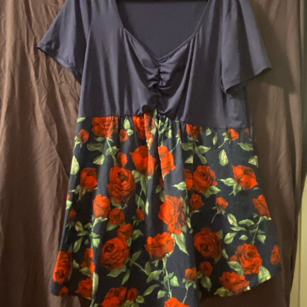 Rosegal Blue/ Rose Babydoll Top Short Sleeve Sz 1